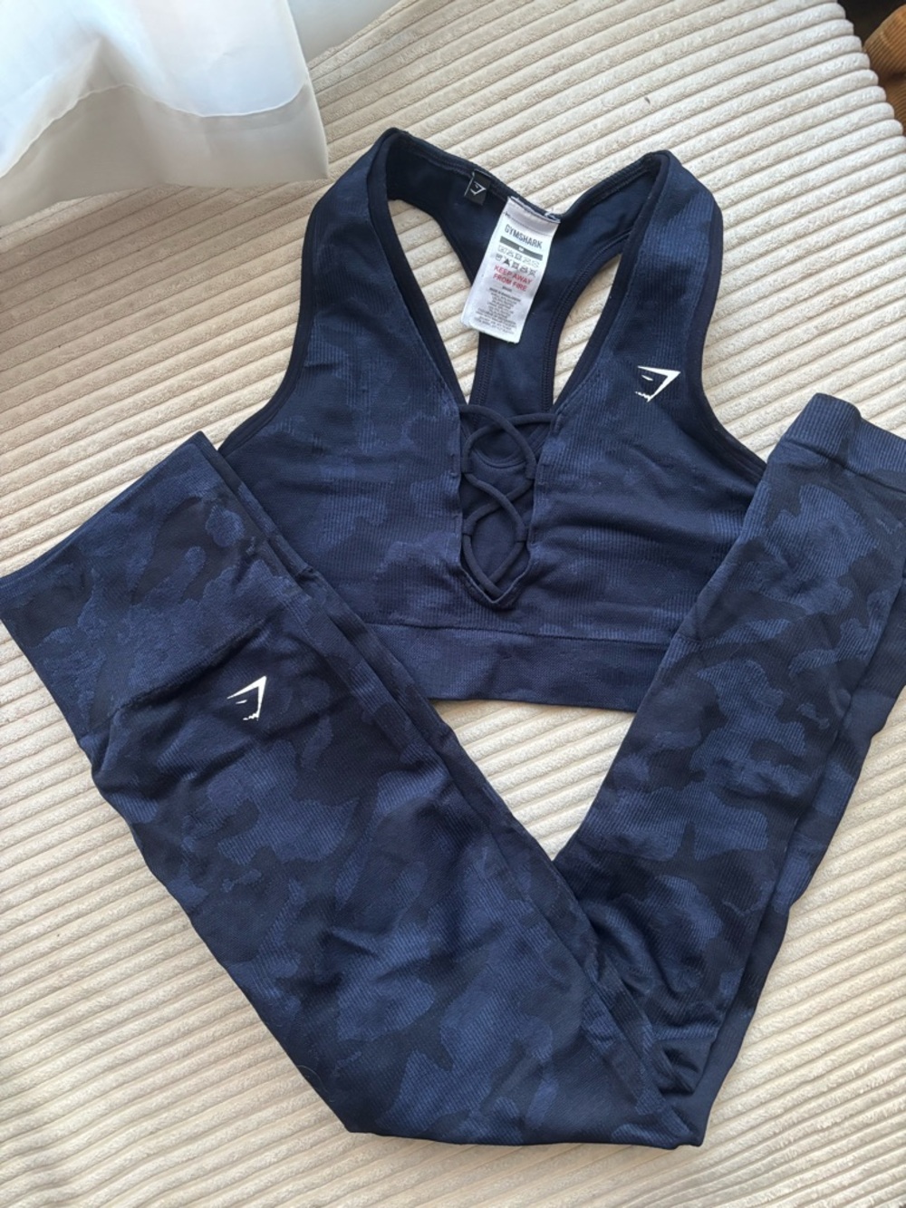 Gymshark Navy Camo Seamless Sports Bra & Leggings Set